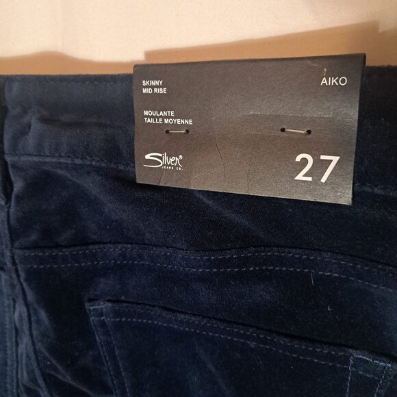 New Silver Aiko Skinny Mid Rise‎ Velvet The Perfect Jean Pants Womens Size 27x29 - Picture 6 of 13